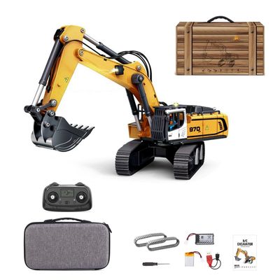 OBIOCKIDAY 1/50 Remote Control Excavator, 2.4G 26CH 3KM/H Metal RC Excavator Digger with 360 Infinite Rotation/Light Sound Effects, Engineering Truck RC Construction Vehicle Gift -RTR