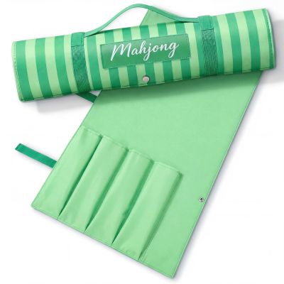 Klyyo Clyro Mahjong Bags Protective Sleeve for Mahjong Racks and Pushers Tile Bag Accessory 20 Inch Fits 4 Racks Pushers Travel Mah Jong Gifts Empty Mah Jong Bag Only,Stripe,Green