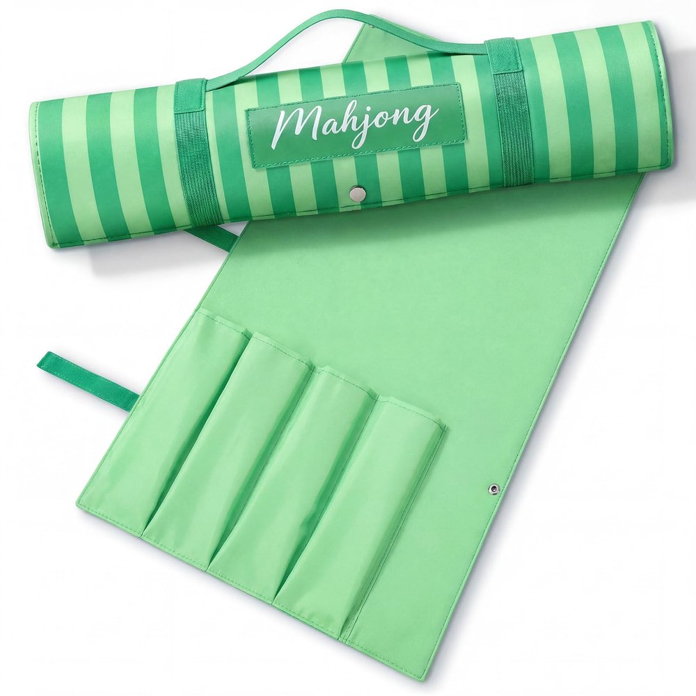 Klyyo Clyro Mahjong Bags Protective Sleeve for Mahjong Racks and Pushers Tile Bag Accessory 20 Inch Fits 4 Racks Pushers Travel Mah Jong Gifts Empty Mah Jong Bag Only,Stripe,Green