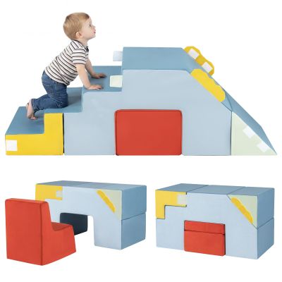 Costzon Toddler Climbing Toys Indoor, Soft Foam Climbing Blocks for Crawling & Sliding, Velvet Cover, Convertible Table & Chair Set for 12+ Months Boy & Girl, Foam Play Gym Climber Structure, Colorful