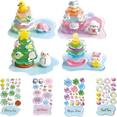 3D Stackable Stickers, DIY Crystal 3D Stacking Puffy Resin Kit, Cute Cartoon Layered Mini Scenes, Reusable Crafts for Adults, Desk Decor, Creative Gift (4mix-a)