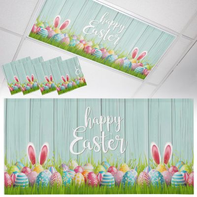 Easter Bunny 4 Pack Fluorescent Light Cover for Drop Ceiling 4 x 2 ft Classroom Magnetic Fluorescent Light Shade Rabbits Spring Floral Easter Eggs Wood Drop Ceiling Supplies for Home Office School