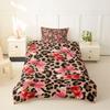 jejeloiu Brown Cherry Bow Duvet Cover Toddler Size Dreamy Princess Bowknot Bedding Set Breathable Soft Leopard Print Bowknot Comforter Cover 2Pcs Bedroom Decor No Comforter Microfiber Zipper Closure view 2