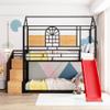 Merax Twin Over Twin Metal House Bunk Bed with Slide, Storage Stair, Full-Length Guardrails, Space-Saving Playhouse Design, Black Bed Frame with Red Slide view 2