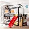 Merax Twin Over Twin Metal House Bunk Bed with Slide, Storage Stair, Full-Length Guardrails, Space-Saving Playhouse Design, Black Bed Frame with Red Slide view 3
