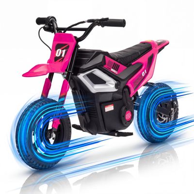 350W 24V Electric Motorcycle for Kids Mini Dirt Bike with 13.67 MPH Top Speed, 12-Mile Range, Rear Suspension, Twist Grip Throttle, Music, and Comfortable Leather Seat