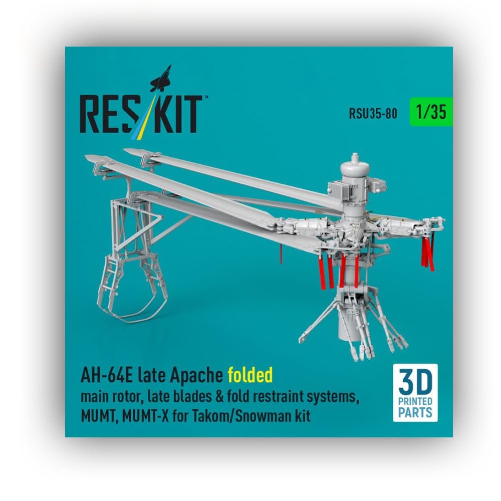 RSU35-0080 1/35 AH-64E Late Apache Folded Main Rotor, Late Blades & fold Restraint Systems, MUMT, MUMT-X for Takom/Snowman kit (3D Printed) Scale Model/Replica Reskit