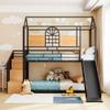 Merax Twin Over Twin Metal House Bunk Bed with Slide, Storage Stair, Full-Length Guardrails, Space-Saving Playhouse Design, Black Bed Frame with Black Slide view 2