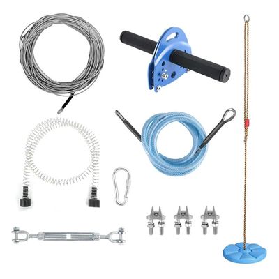 Zip Line Kits for Backyard 127 Ft Zip Line Kit for Kids and Adult Up to 330 Lb with Swing Seat Ziplines Stainless Steel Spring Brake, Cable Tensioning Kit Connecting Buckles for Outdoor Playground