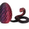 12 Inch 3D Printed Dragon Snake with Egg, Articulated Fidget Toy, Red and Black, Fantasy Theme view 1