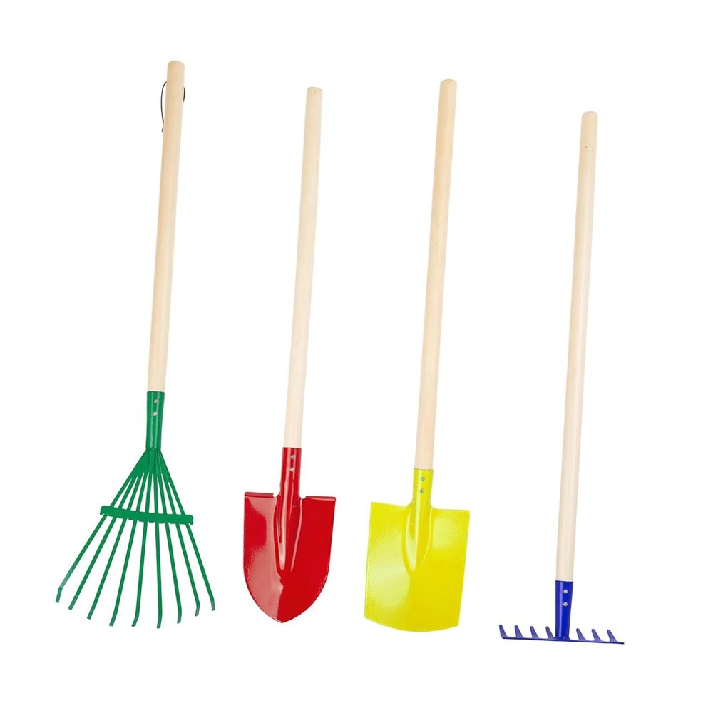 4X Kids Garden Tool Set Toy Gardening Tools Girls Spade Rake Wooden Handled