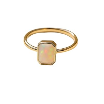 Ethiopian Opal Ring for Women & Men, White Milky Opal with Rainbow Fire, 925 Sterling Silver Gold Plated, Minimalist Handmade Engagement Promise Ring, October Birthstone Jewelry