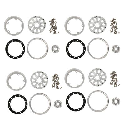 4pcs 1.9inch Aluminum Alloy Wheel Hub for 1:10 RC Crawler, RC Car Wheel Hub Compatible with Axial SCX10 SCX10 II 90046 D90, Upgraded Solid Hubs with 12mm (Silver White + Black Clip Type B)