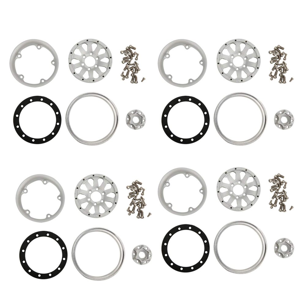 4pcs 1.9inch Aluminum Alloy Wheel Hub for 1:10 RC Crawler, RC Car Wheel Hub Compatible with Axial SCX10 SCX10 II 90046 D90, Upgraded Solid Hubs with 12mm (Silver White + Black Clip Type B)