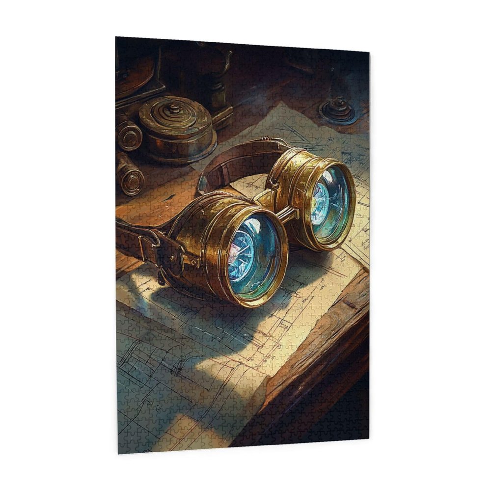 RMYRHQ Steampunk Engineer's Goggles On Old Schematics Wood Jigsaw Puzzles Adult 1000 Pieces Industrial Fantasy Puzzle Relaxing Activity Great for Puzzle Collectors Thanksgiving and Birthday Gifts