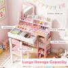 Costzon Kids Vanity Set with Mirror and Chair, Princess Makeup Dressing Desk with Storage Shelves & Drawers, Wooden Toddler Vanity Table and Chair Set for Little Girls, Pink & White view 3