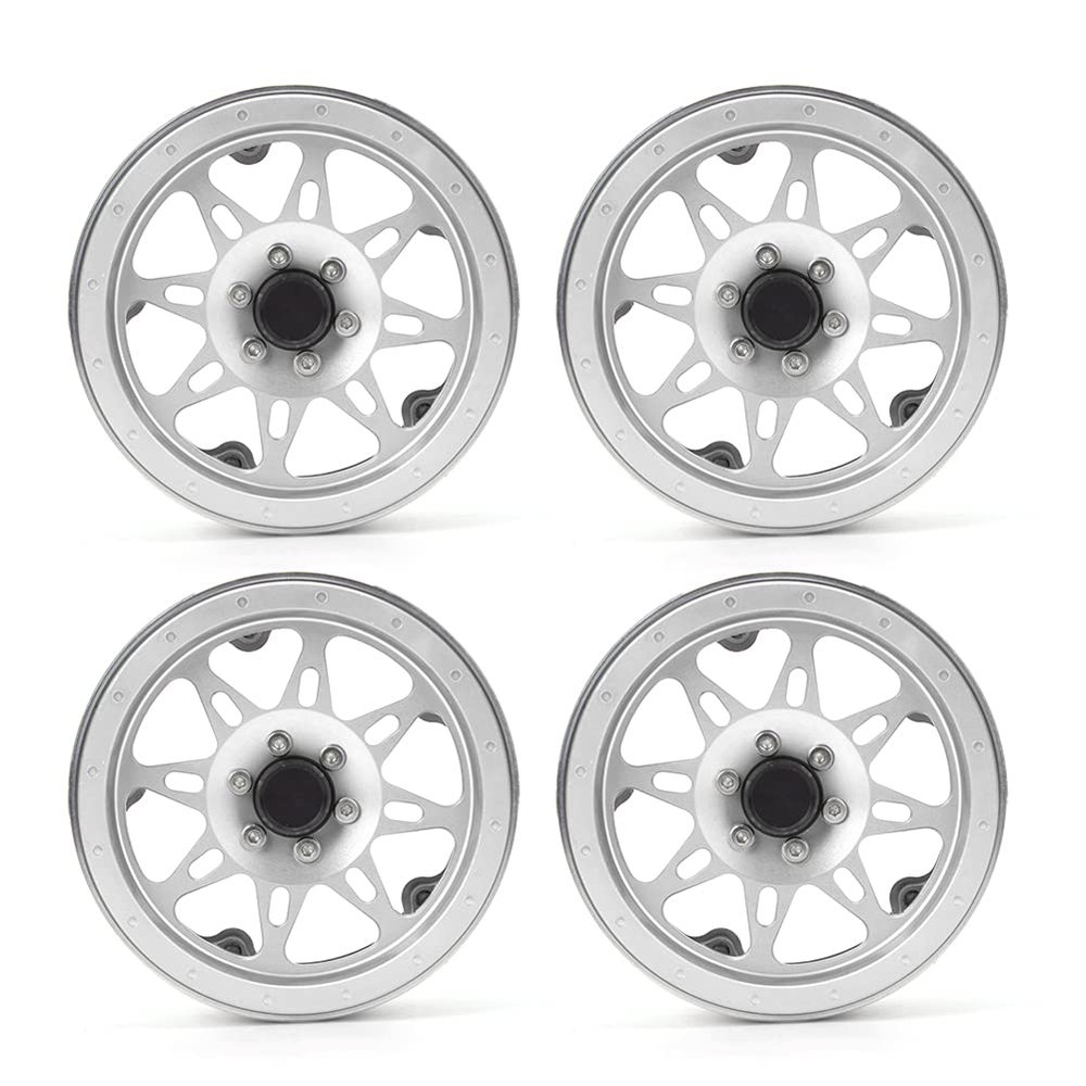 4pcs 2.2inch Aluminum Alloy RC Wheel Hubs for 1/10 Scale RC Car, CNC Machined Replacement Hub for SCX10 RR10 90048 with Enhanced Stability and Durability (Silver)