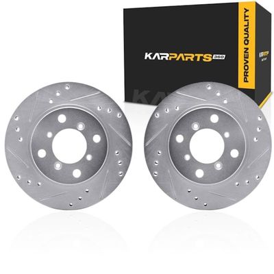 KarParts360 Rotor Set | Cast Iron | Silver | Vented Rotor | Excluded Calipers | Drilled And Slotted