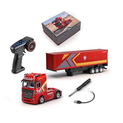 ConsoleXpress RC Semi Truck with Trailer, 1/64 Scale 2.4GHz 4WD RC Container Truck Model with Adjustable Container, LED Lights and Three Speed Control, Vehicle Model Gifts for Adults & Youth