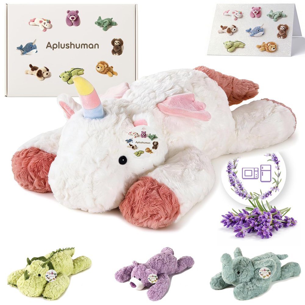 1.8 LB Winged Unicorn Weighted Stuffed Animal | Microwavable Heatable & Coolable Heating Pad with Tourmaline Beads & Lavender | Long Lasting Cozy Warmth Plush Toy | Includes Gift Box & Greeting Card