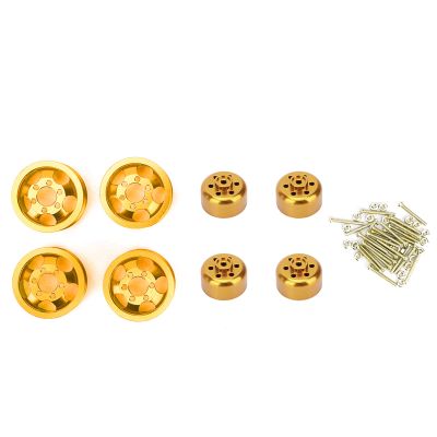 4Pcs RC Wheel Hub with Short Adapter, Aluminum Alloy RC Car Accessories for WPL B14 B24 B16 B36 Q60 Q61 Q62, Durable Replacement Parts for 1/16 Remote Control Cars (Gold)