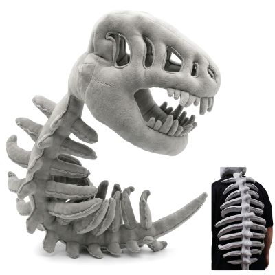 3D Realistic Dinosaur Skeleton Plush Costume Wearable Dinosaur Skeleton Plush with Spine Hat, Cozy Dino Skeleton Hoodie for Halloween Cosplay Party (Spinosaurus Skull Mask) (Gray)
