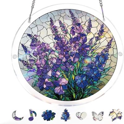 Acrylic Jigsaw Puzzle Suncatcher-Waterfall, Stained Glass Window Hanging, Home Decor Creative Mom Gifts, Birthday Gifts for Women,Wife, Sisters, Aunt, Besties(4-violet Garden Grace,1-S(7.4x7.4 IN))