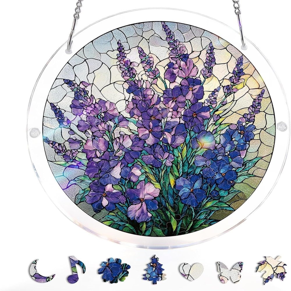 Acrylic Jigsaw Puzzle Suncatcher-Waterfall, Stained Glass Window Hanging, Home Decor Creative Mom Gifts, Birthday Gifts for Women,Wife, Sisters, Aunt, Besties(4-violet Garden Grace,1-S(7.4x7.4 IN))