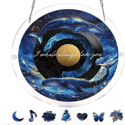 Acrylic Jigsaw Puzzle Suncatcher-Stained Glass Tree, Stained Glass Window Hanging, Home Decor Creative Mom Gifts, Birthday Gifts for Women,Wife, Sisters, Aunt, Besties(Galactic Whale Dream,M(8.2in))