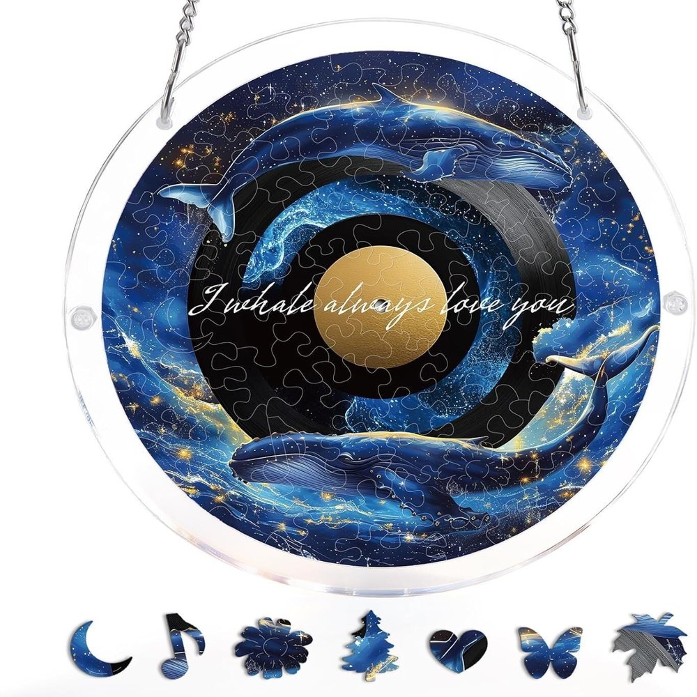 Acrylic Jigsaw Puzzle Suncatcher-Stained Glass Tree, Stained Glass Window Hanging, Home Decor Creative Mom Gifts, Birthday Gifts for Women,Wife, Sisters, Aunt, Besties(Galactic Whale Dream,M(8.2in))