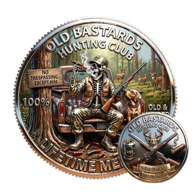 Legends of the Hunt Coin,Old Bastards Hunting Club Challenge Coin,Funny Skeleton Hunting Commemorative Coin,Hunting Collectible Gift for Old Hunters & Outdoor Lovers (1pcs)