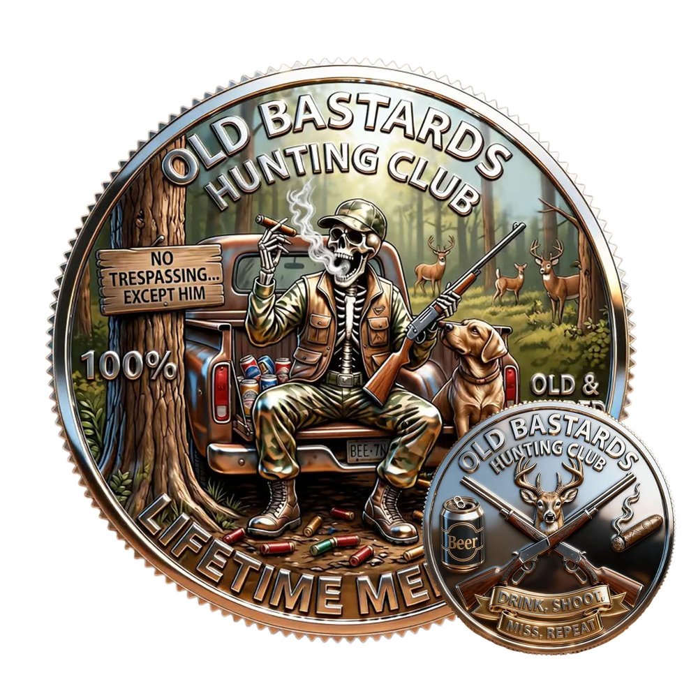 Legends of the Hunt Coin,Old Bastards Hunting Club Challenge Coin,Funny Skeleton Hunting Commemorative Coin,Hunting Collectible Gift for Old Hunters & Outdoor Lovers (1pcs)