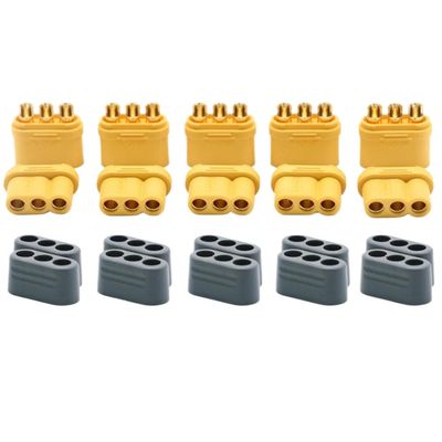 10-Piece 3.5mm 3-Core T-Plug Connector Set with Protective Covers for RC Models 5 Male/Female Pairs