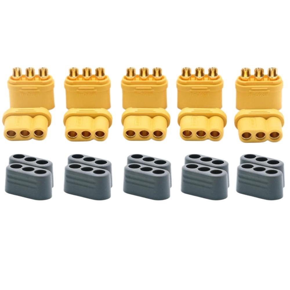 10-Piece 3.5mm 3-Core T-Plug Connector Set with Protective Covers for RC Models 5 Male/Female Pairs