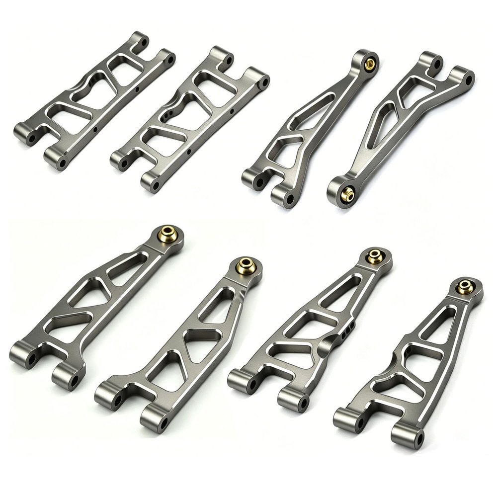 Aluminum Upgrade Parts Set for ARRMA 1/16 Mini Kraton 3S, Front/Rear Upper/Lower Arm, Gearbox Cover, Wing, Steering Link (Titanium Front/Rear Upper/Lower Arm Set)