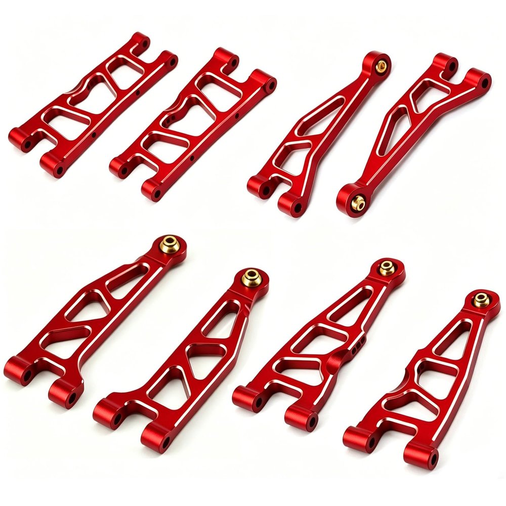 Aluminum Upgrade Parts Set for ARRMA 1/16 Mini Kraton 3S, Front/Rear Upper/Lower Arm, Gearbox Cover, Wing, Steering Link (Red Front/Rear Upper/Lower Arm Set)