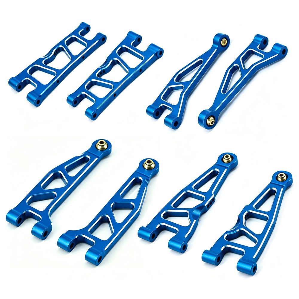 Aluminum Upgrade Parts Set for ARRMA 1/16 Mini Kraton 3S, Front/Rear Upper/Lower Arm, Gearbox Cover, Wing, Steering Link (Blue Front/Rear Upper/Lower Arm Set)