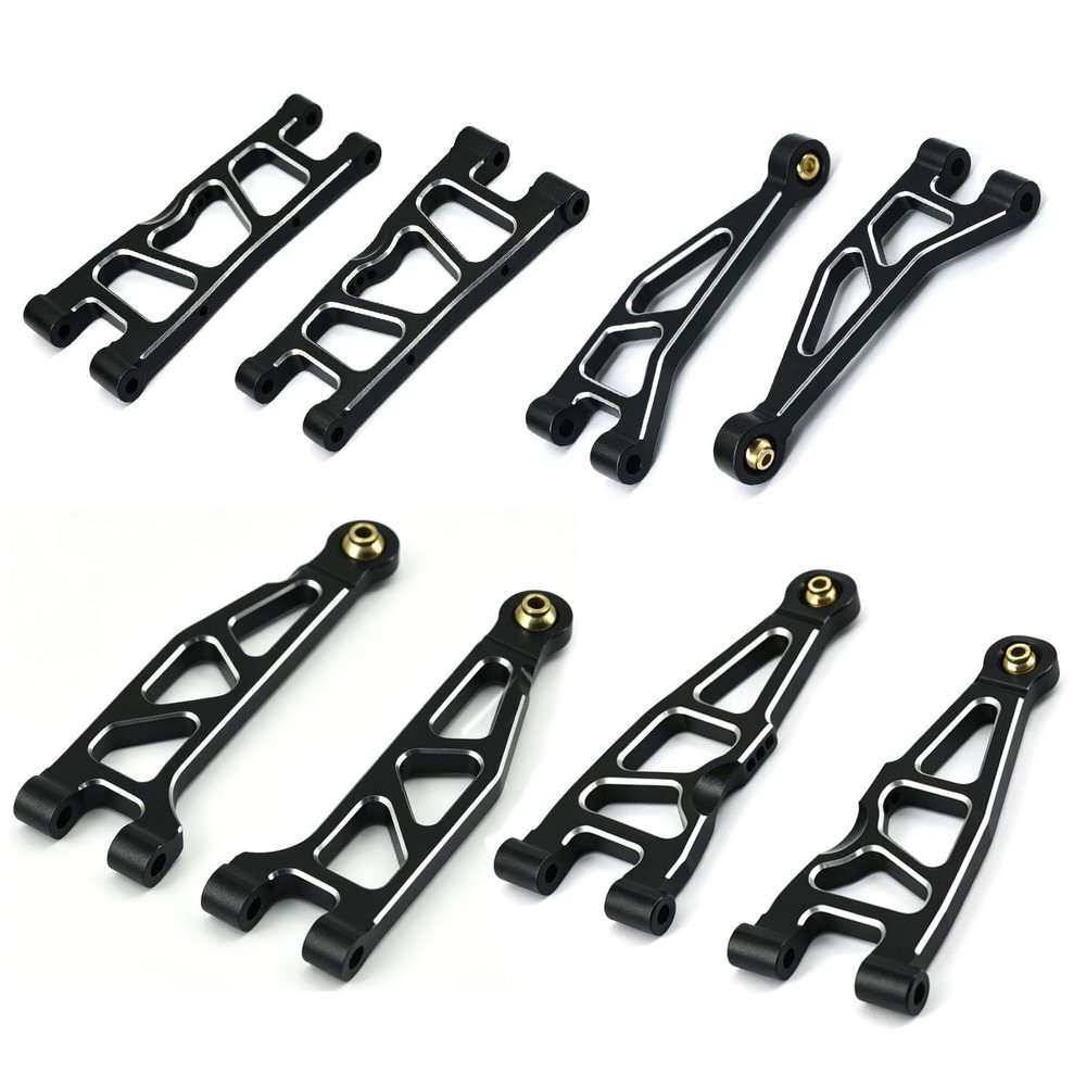 Aluminum Upgrade Parts Set for ARRMA 1/16 Mini Kraton 3S, Front/Rear Upper/Lower Arm, Gearbox Cover, Wing, Steering Link (Black Front/Rear Upper/Lower Arm Set)