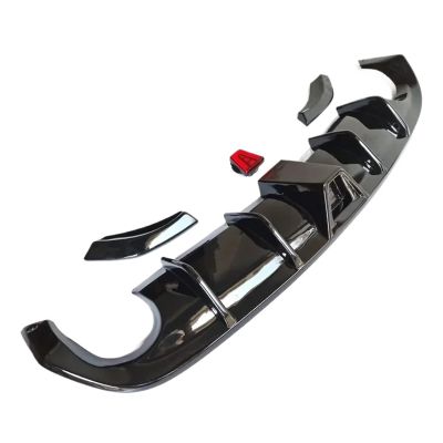 Body Kit Splitter Compatible for VW Compatible for Scirocco R 2015-2017 Rear Diffuser Lip Bumper Spoiler with Lamp Glossy Black(Gloss Black)