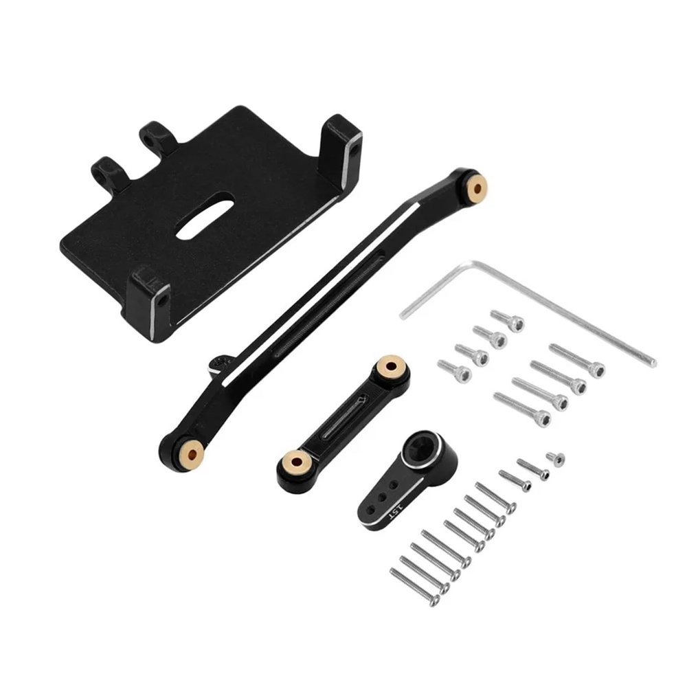 RC Car Metal Steering Linkage and Servo Mount Fits Emax ES08MA II and Original for Axial SCX24 Track Upgrade Parts(Black 1set)