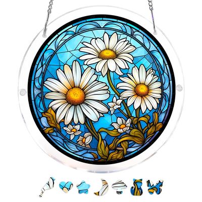 Acrylic Jigsaw Puzzle Suncatcher 135 Pcs - Blooming Flowers, 4-Size Vivid DIY Acrylic Puzzle Sun Catcher, Window&Garden Decor, Unique Gifts for Men WomenMini-5.9"/S-7.3"/M-7.9"/L-11.8"