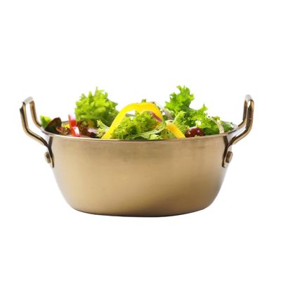 Kids Stainless Steel Bowls - duals Handles Grip, Gold Brushed Finish Soup Basin, Double Ears Stackable Cereal Receptacle, Insulated Metal Food Grade Tableware | Snack Dish for toddlerr & Juniors