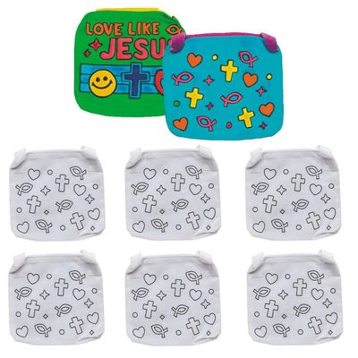 Fun Express 8 1/2" x 7" Religious Medium Color Your Own Love Like Jesus Canvas Crossbody Bags 6 Pc.
