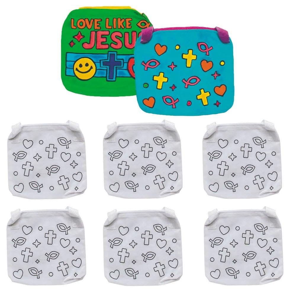 Fun Express 8 1/2" x 7" Religious Medium Color Your Own Love Like Jesus Canvas Crossbody Bags 6 Pc.
