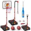 Kids Basketball Hoop Set with T Ball Stand, 4 in 1 Adjustable Kids Sports Toy Indoor Outdoor, Basketball Goal for Kids 2 to 8, Easy Setup, Durable Base, Gift Toy view 1