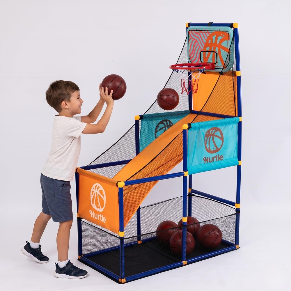 Kids Arcade Style Basketball Game Indoor Hoop Set, Easy Assembly Basketball Hoop with Stable Base, Includes Mini Balls and Pump, Indoor Outdoor Basketball Goal for Toddlers and Family Play Orange