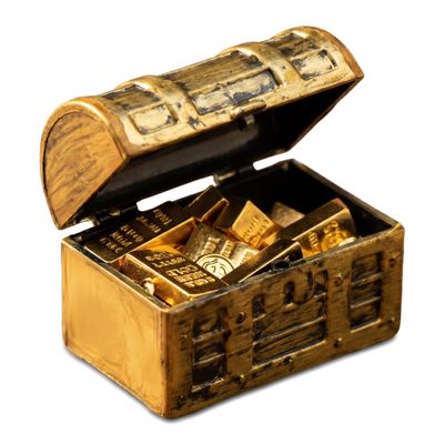 Miniature Treasure Chest Set 1:12 Scale Display House Accessories with Gold Bars & Coins, Vintage Pirate Mini Treasure Props for Fairy Garden, Model Scenes, Crafts & Tabletop Dcor