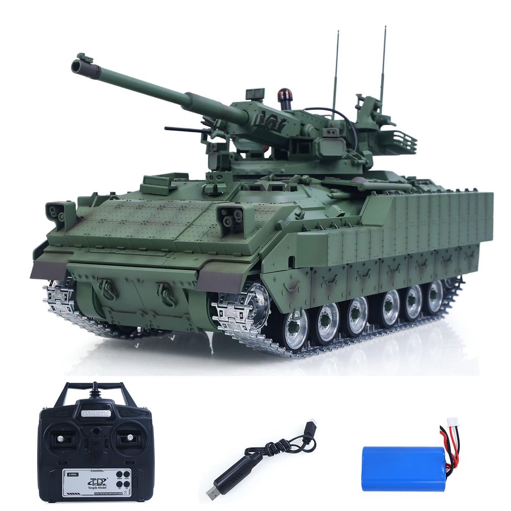 wheelfun TD 1/16 Remote Control Military Tank M2128 320-degree Rotation Bradley Metal Tracks Wheels Infrared Battle System Barrel Recoil Elevation Smoke Unit Light Sound(Pro-Edition-Army Green)