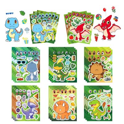 8 Sheets Make Your Own Dinosaur Stickers, Reusable DIY Face Decals for Scrapbooks, Journals & Themed Decor Ages 12+ (Dinosaur)
