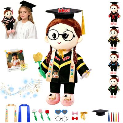 FAHOXUMR Custom Graduation Doll 2026 with Cap and Gown, 16 Inch Soft Personalized Graduation Plush with Name and Photo as Gift for Kids Adults Preschool to College Graduates